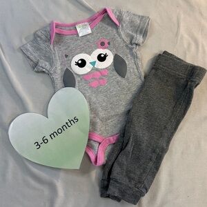 2 piece baby set - 3-6M - Grey and Pink Owl Baby Outfit
